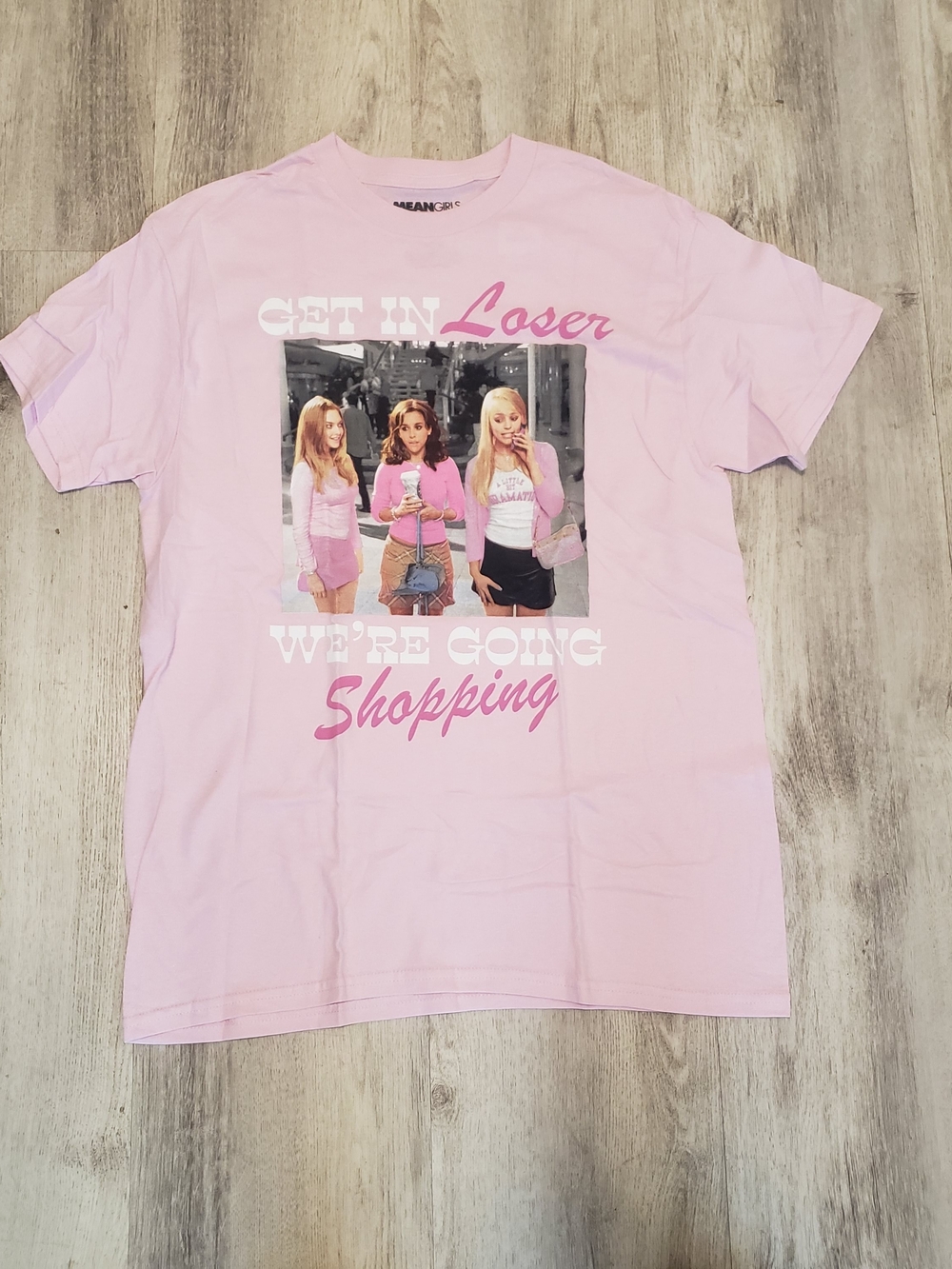 Hybrid Apparel Light Pink Graphic Tee with 'Get In Loser' Print